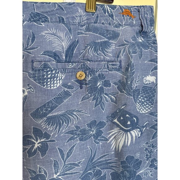 Tommy‎ Bahama Mens Shorts Size 40 100% Linen Blue Tropical Cocktail Print EUC - Picture 7 of 11